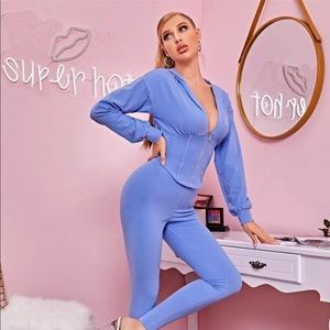 Plunging Neck Zipper Jacket & Legging Set